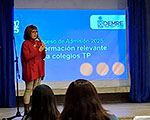 Leonor Varas durante charla con orientadores de colegios TP de la RM.